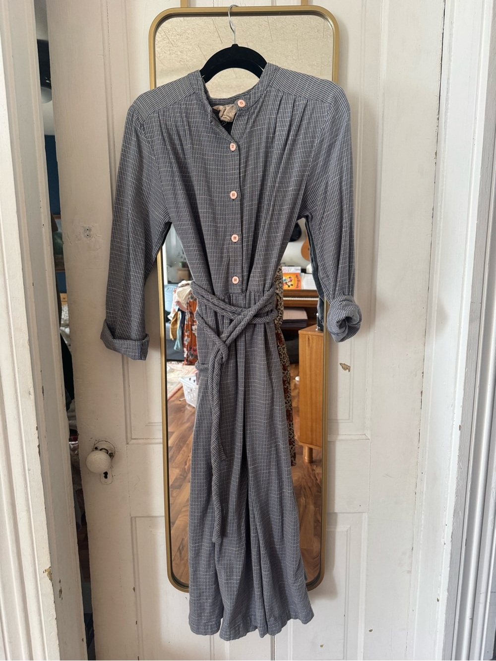 Ace & Jig Soft Blue Textured Midi Dress with Button Front